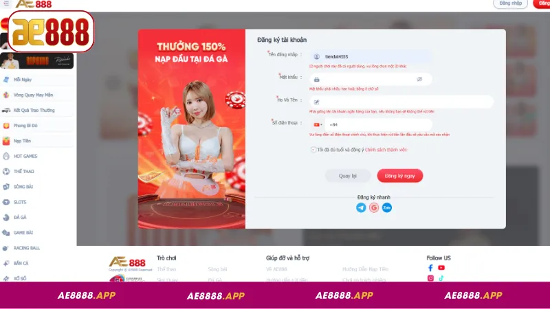 Đăng ký AE888 trên máy tính