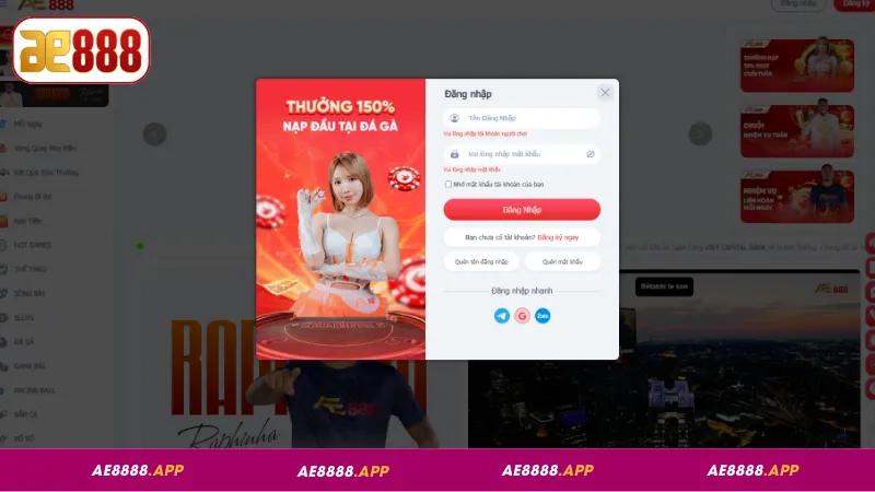 Đăng nhập AE888 trên máy tính